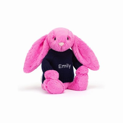 Jellycat Bashful Hot Pink Conejo with Navy Jumper | YNJG-93728